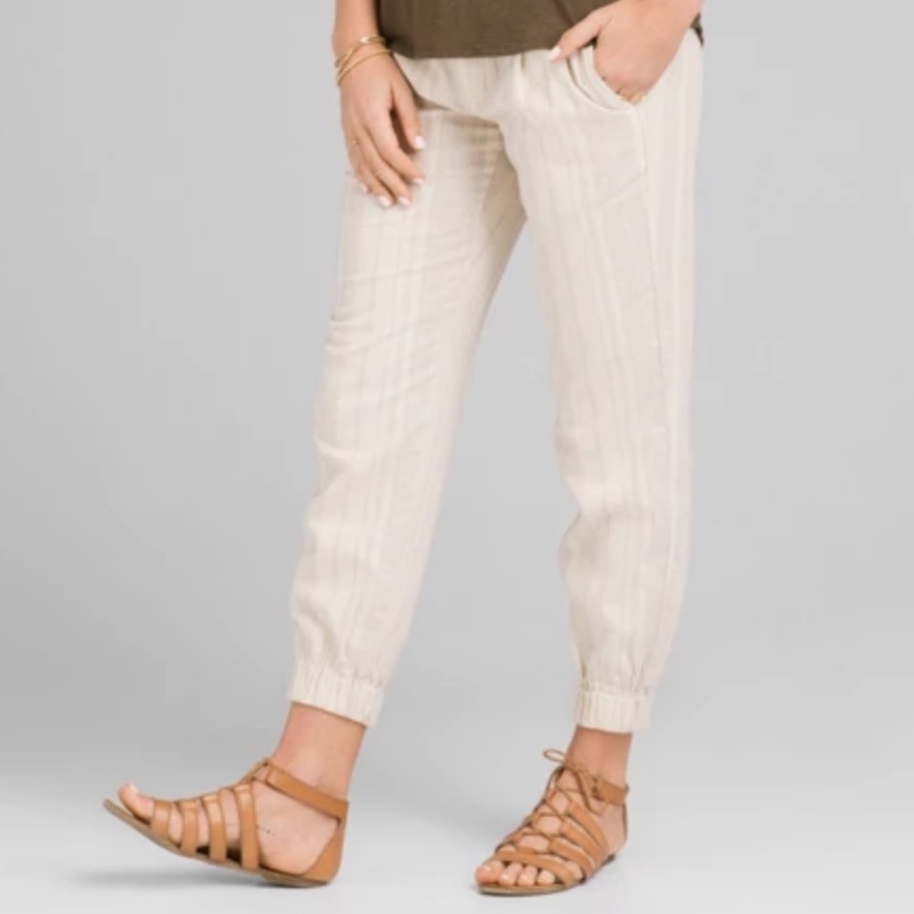 PRANA Tan Hemp & Organic Cotton Casual Striped Jogger Pants Size 14 Used